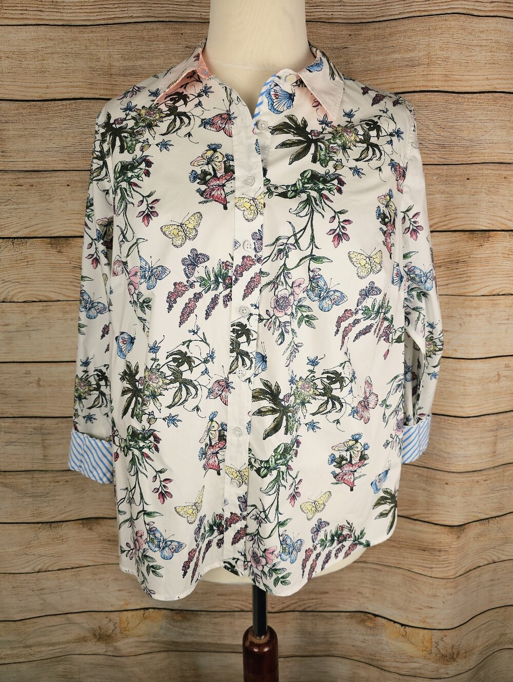 Talbots Butterfly Floral Long Sleeve Button Down Shirt Blouse Size 1X Petite